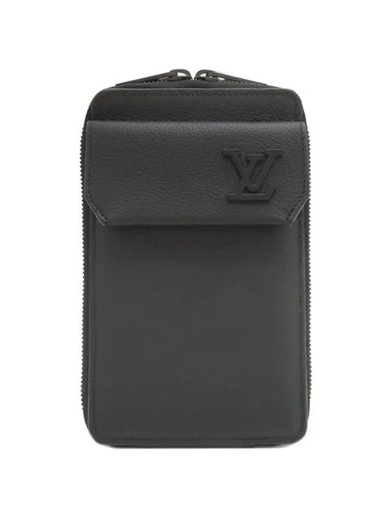 Louis Vuitton Shoulder Bag Aerogram Phone Pouch Grain Leather Black Matte - Picture 1 of 12